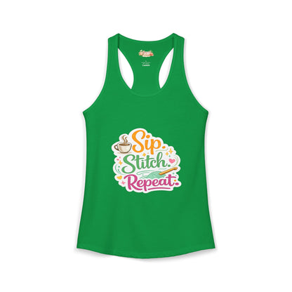 Sip. Stitch. Repeat.™ Racerback Tank – Crochet Lover Coffee Craft Tank Top | Cozy Yarn Lover Gift