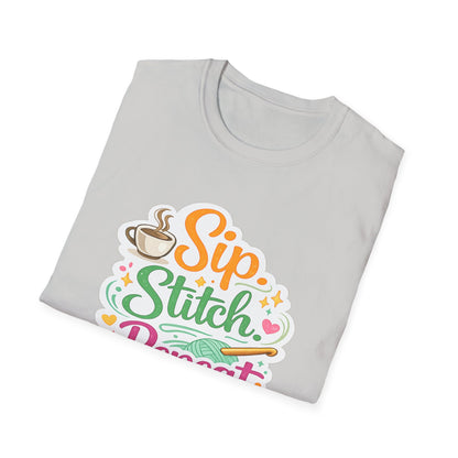 Sip. Stitch. Repeat.™ T-Shirt — Cute Crochet Knitting Crafter Tee