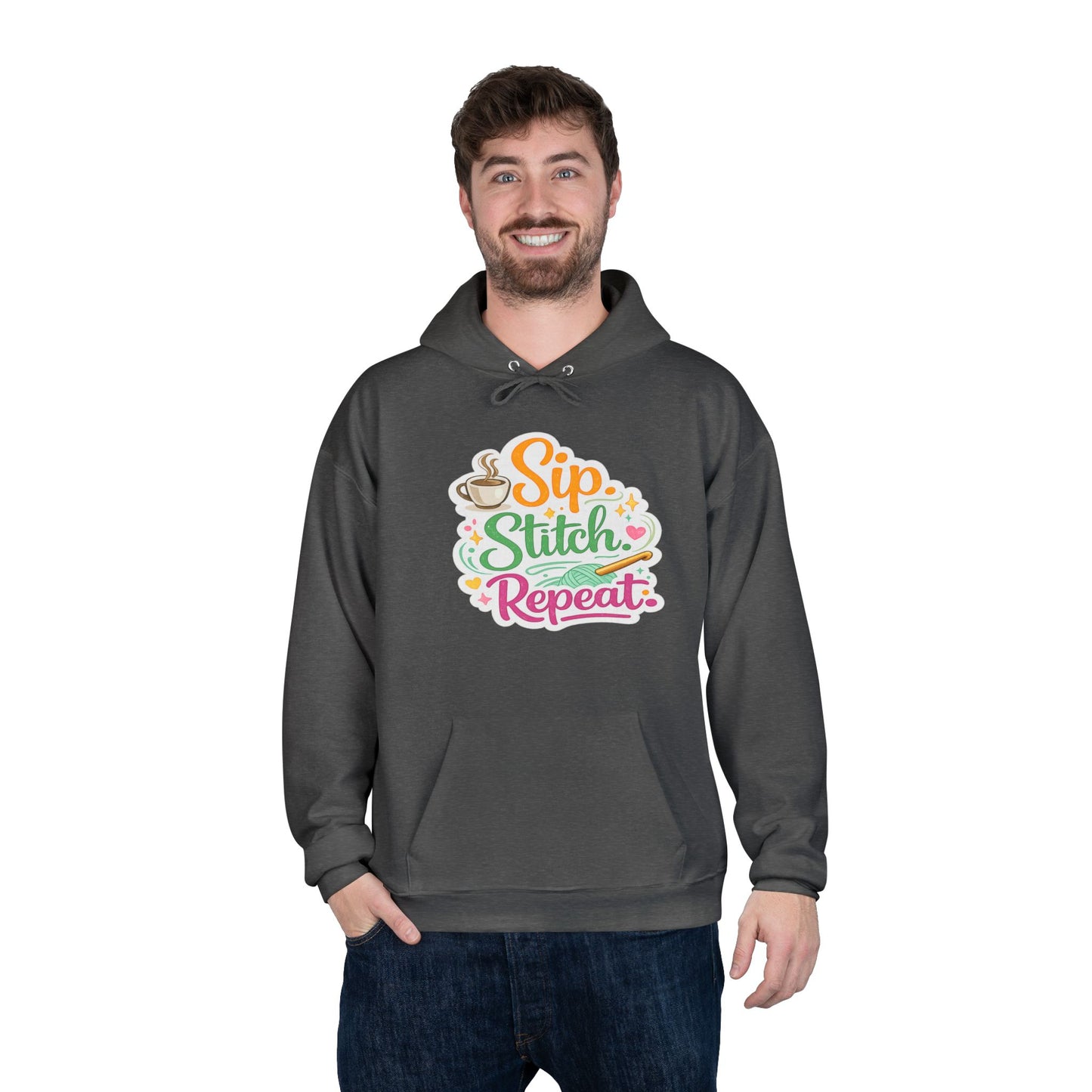 Sip. Stitch. Repeat.™ Hoodie – Cozy Crochet & Coffee Pullover for Makers | Yarn Lover Craft Hoodie