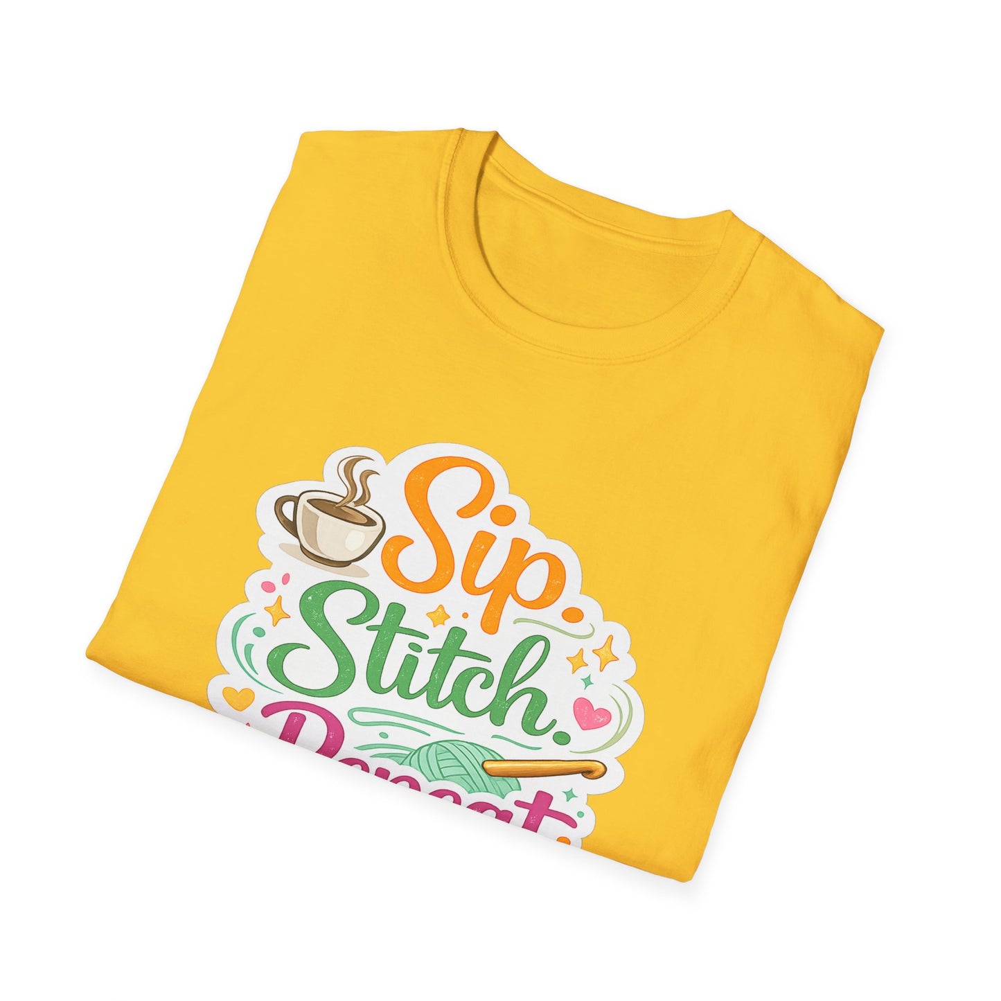 Sip. Stitch. Repeat.™ T-Shirt — Cute Crochet Knitting Crafter Tee