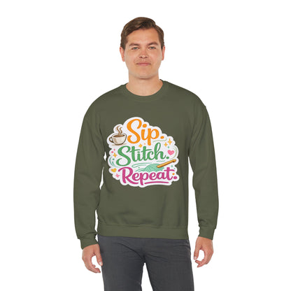 Sip. Stitch. Repeat.™ Sweatshirt — Cozy Maker Crewneck