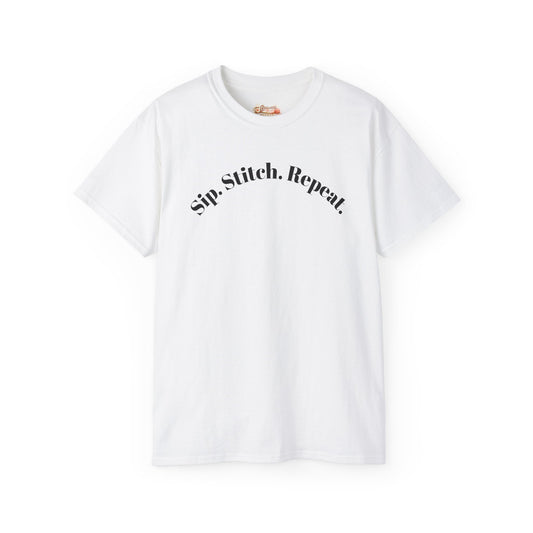 Sip. Stitch. Repeat.™ Shirt – Crochet & Knitting Lover Vintage Tee | Yarn Lover Gift | Cozy Crafter T-Shirt