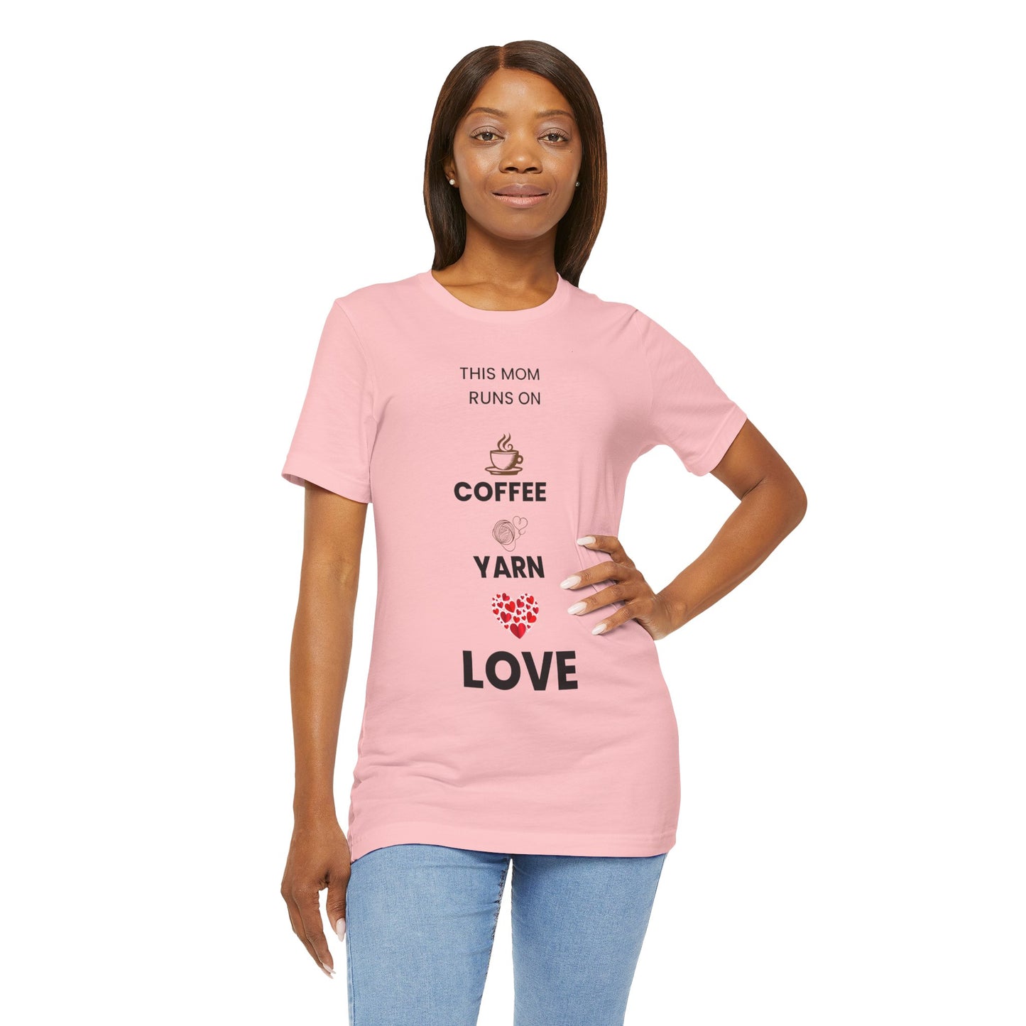 Coffee Yarn Love T-Shirt – This Mom Runs on Coffee & Yarn Tee, Crochet Lover Gift, Knitting Mom Shirt, Mother Grandma Aunt Gift Idea