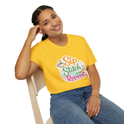 Sip. Stitch. Repeat.™ T-Shirt — Cute Crochet Knitting Crafter Tee