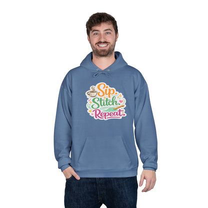 Sip. Stitch. Repeat.™ Hoodie – Cozy Crochet & Coffee Pullover for Makers | Yarn Lover Craft Hoodie