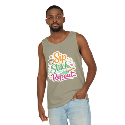 Sip. Stitch. Repeat.™ Tank Top – Crochet & Knitting Tank | Coffee Lover Craft Shirt