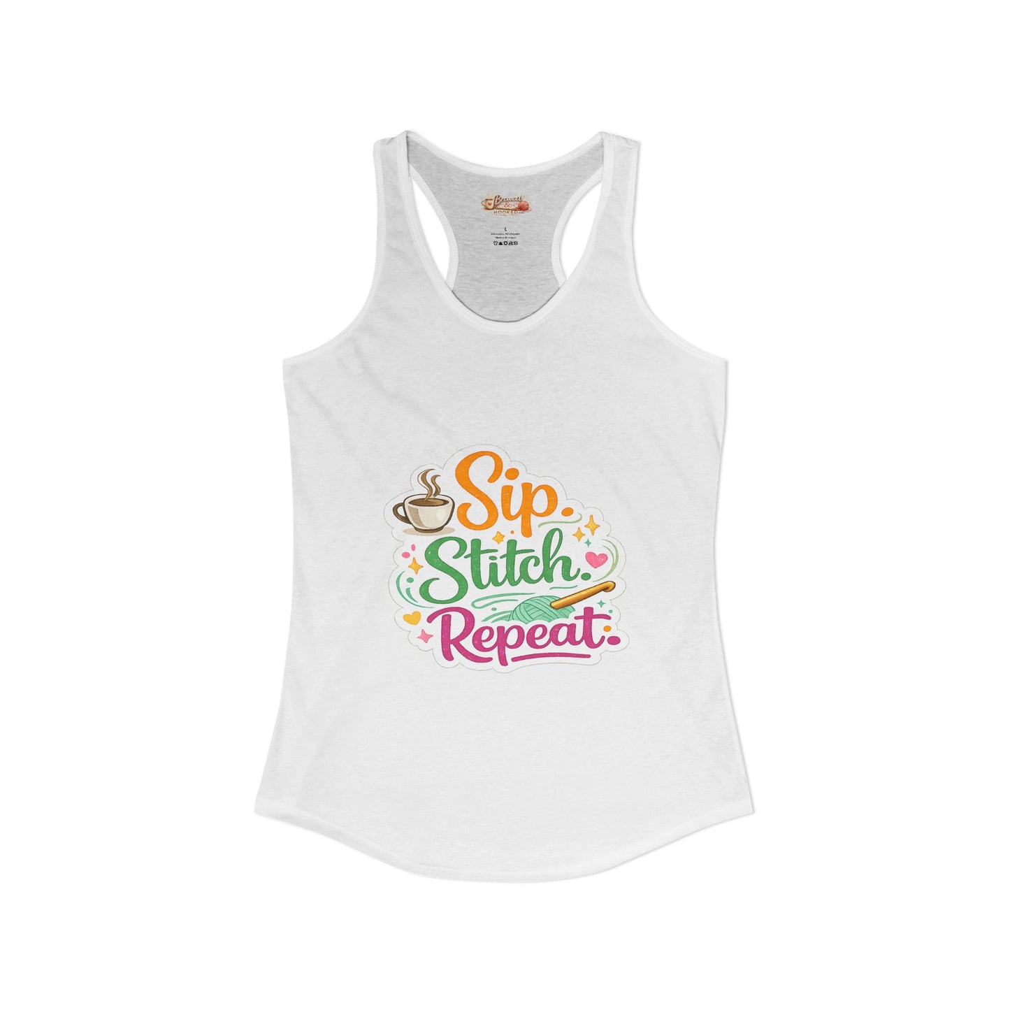 Sip. Stitch. Repeat.™ Racerback Tank – Crochet Lover Coffee Craft Tank Top | Cozy Yarn Lover Gift
