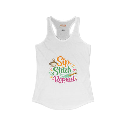 Sip. Stitch. Repeat.™ Racerback Tank – Crochet Lover Coffee Craft Tank Top | Cozy Yarn Lover Gift