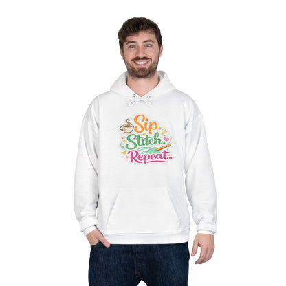 Sip. Stitch. Repeat.™ Hoodie – Cozy Crochet & Coffee Pullover for Makers | Yarn Lover Craft Hoodie