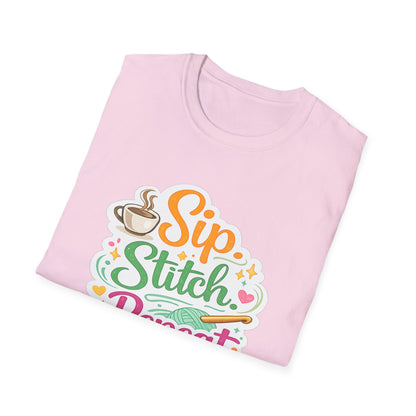 Sip. Stitch. Repeat.™ T-Shirt — Cute Crochet Knitting Crafter Tee