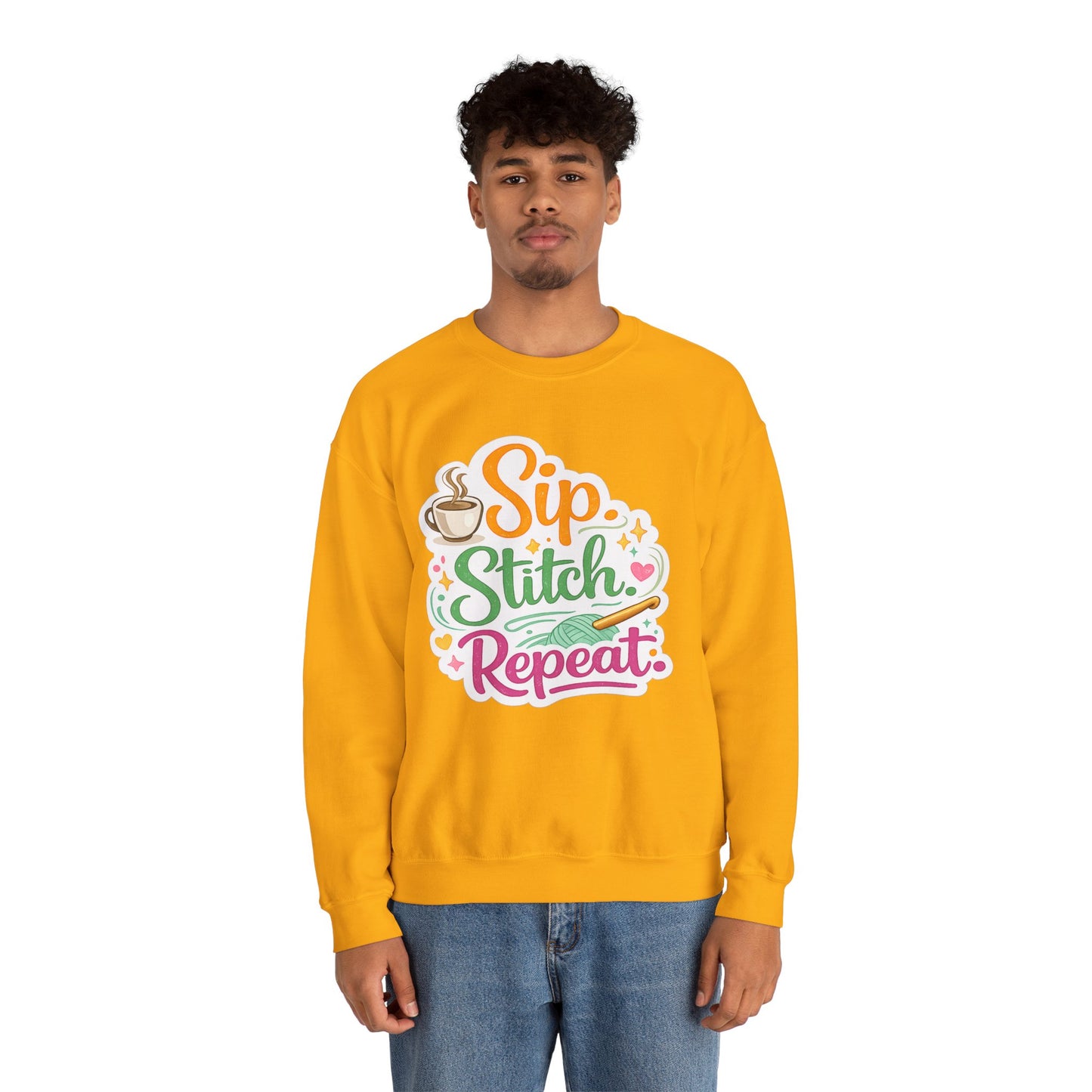 Sip. Stitch. Repeat.™ Sweatshirt — Cozy Maker Crewneck