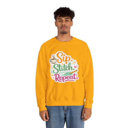 Sip. Stitch. Repeat.™ Sweatshirt — Cozy Maker Crewneck