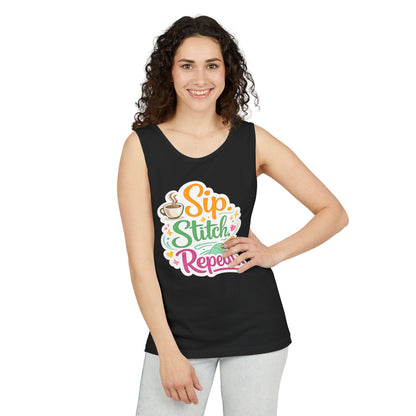 Sip. Stitch. Repeat.™ Tank Top – Crochet & Knitting Tank | Coffee Lover Craft Shirt