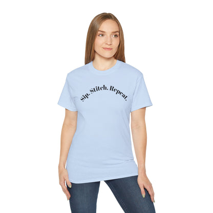 Sip. Stitch. Repeat.™ Shirt – Crochet & Knitting Lover Vintage Tee | Yarn Lover Gift | Cozy Crafter T-Shirt