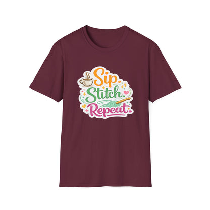 Sip. Stitch. Repeat.™ T-Shirt — Cute Crochet Knitting Crafter Tee