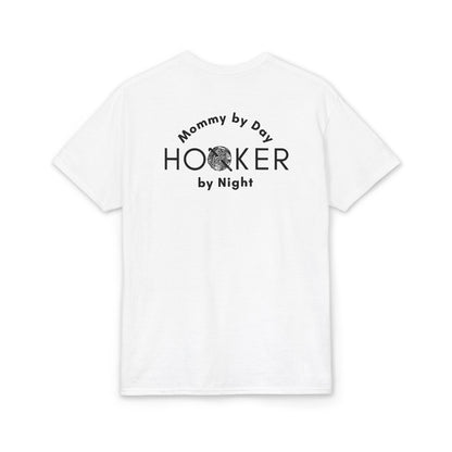 Mommy by Day, Hooker by Night Crochet Humor T-Shirt – Funny Yarn Lover Mom Tee for Crocheters & Knitters