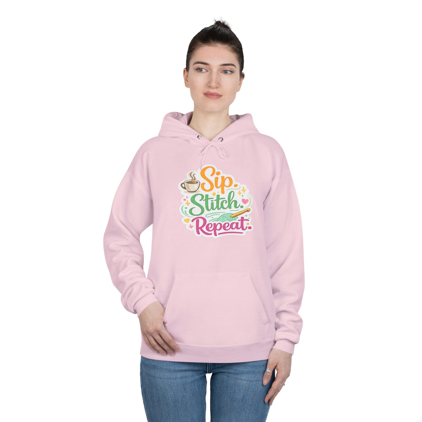 Sip. Stitch. Repeat.™ Hoodie – Cozy Crochet & Coffee Pullover for Makers | Yarn Lover Craft Hoodie