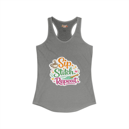 Sip. Stitch. Repeat.™ Racerback Tank – Crochet Lover Coffee Craft Tank Top | Cozy Yarn Lover Gift
