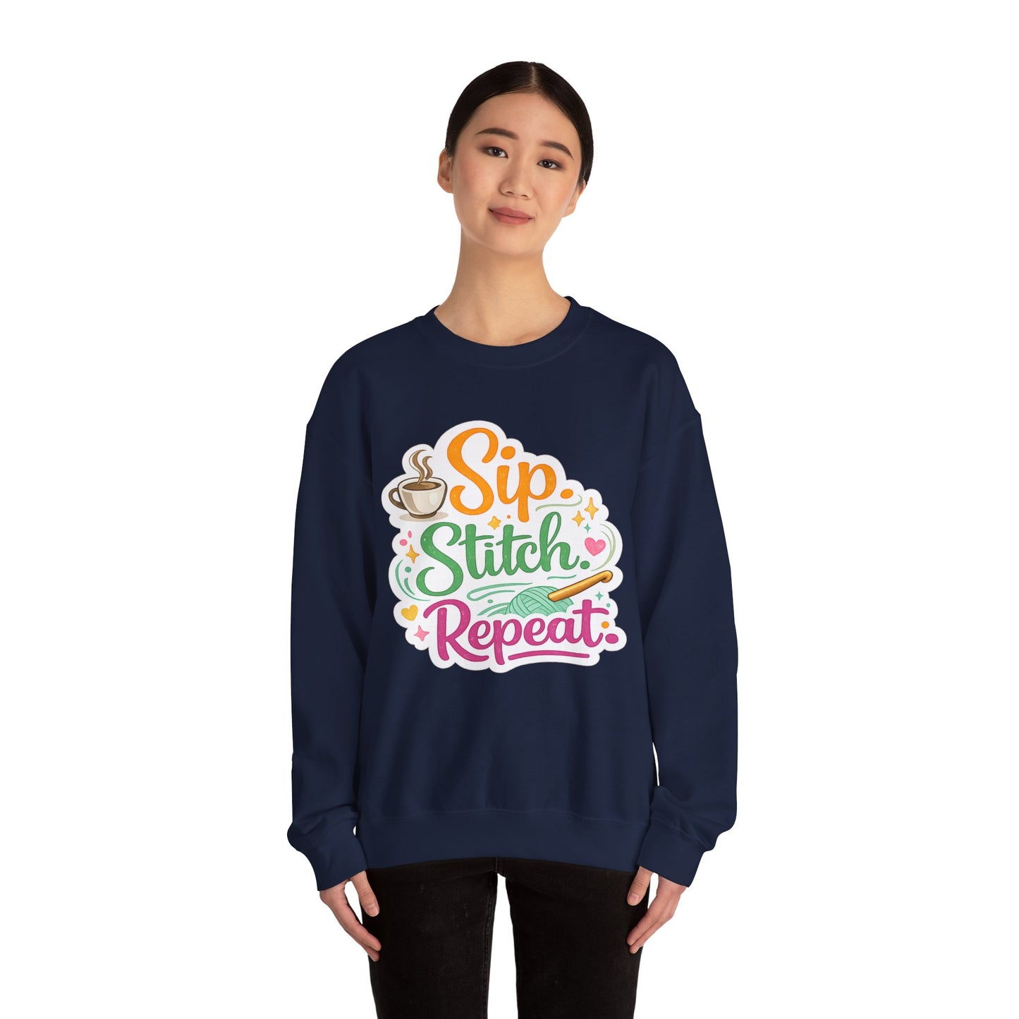 Sip. Stitch. Repeat.™ Sweatshirt — Cozy Maker Crewneck
