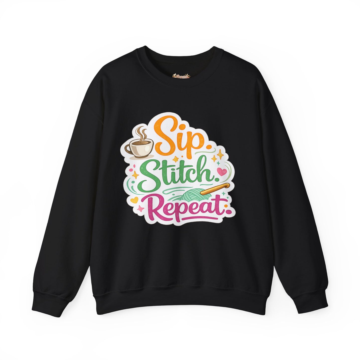 Sip. Stitch. Repeat.™ Sweatshirt — Cozy Maker Crewneck