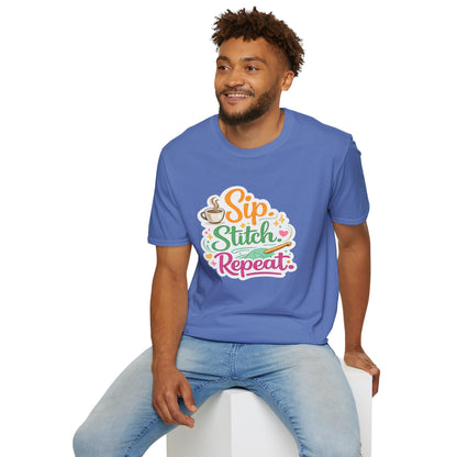 Sip. Stitch. Repeat.™ T-Shirt — Cute Crochet Knitting Crafter Tee