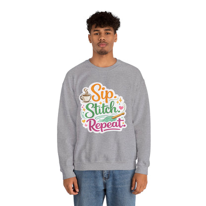 Sip. Stitch. Repeat.™ Sweatshirt — Cozy Maker Crewneck