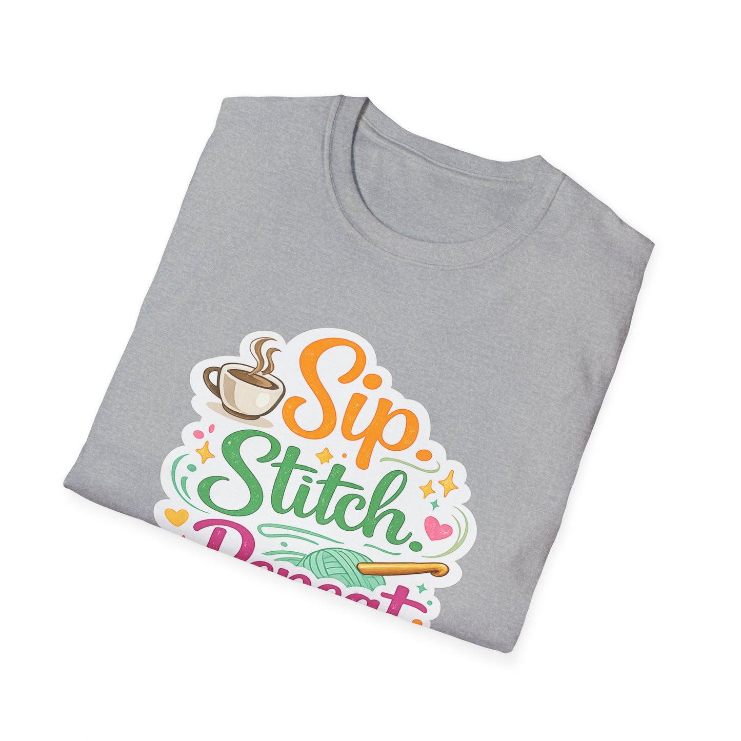 Sip. Stitch. Repeat.™ T-Shirt — Cute Crochet Knitting Crafter Tee