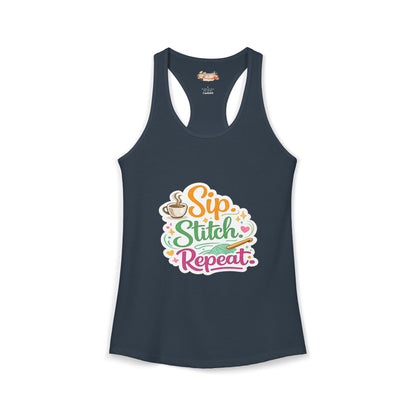 Sip. Stitch. Repeat.™ Racerback Tank – Crochet Lover Coffee Craft Tank Top | Cozy Yarn Lover Gift