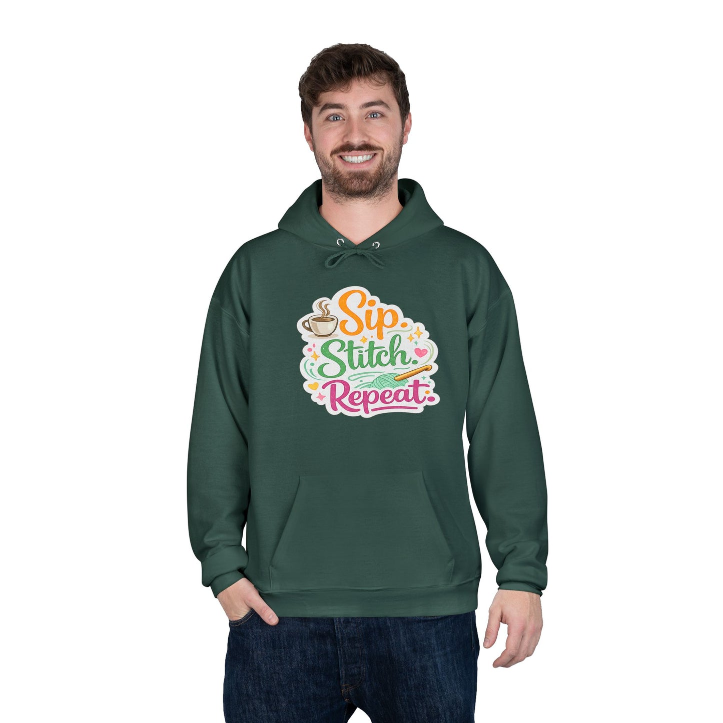 Sip. Stitch. Repeat.™ Hoodie – Cozy Crochet & Coffee Pullover for Makers | Yarn Lover Craft Hoodie