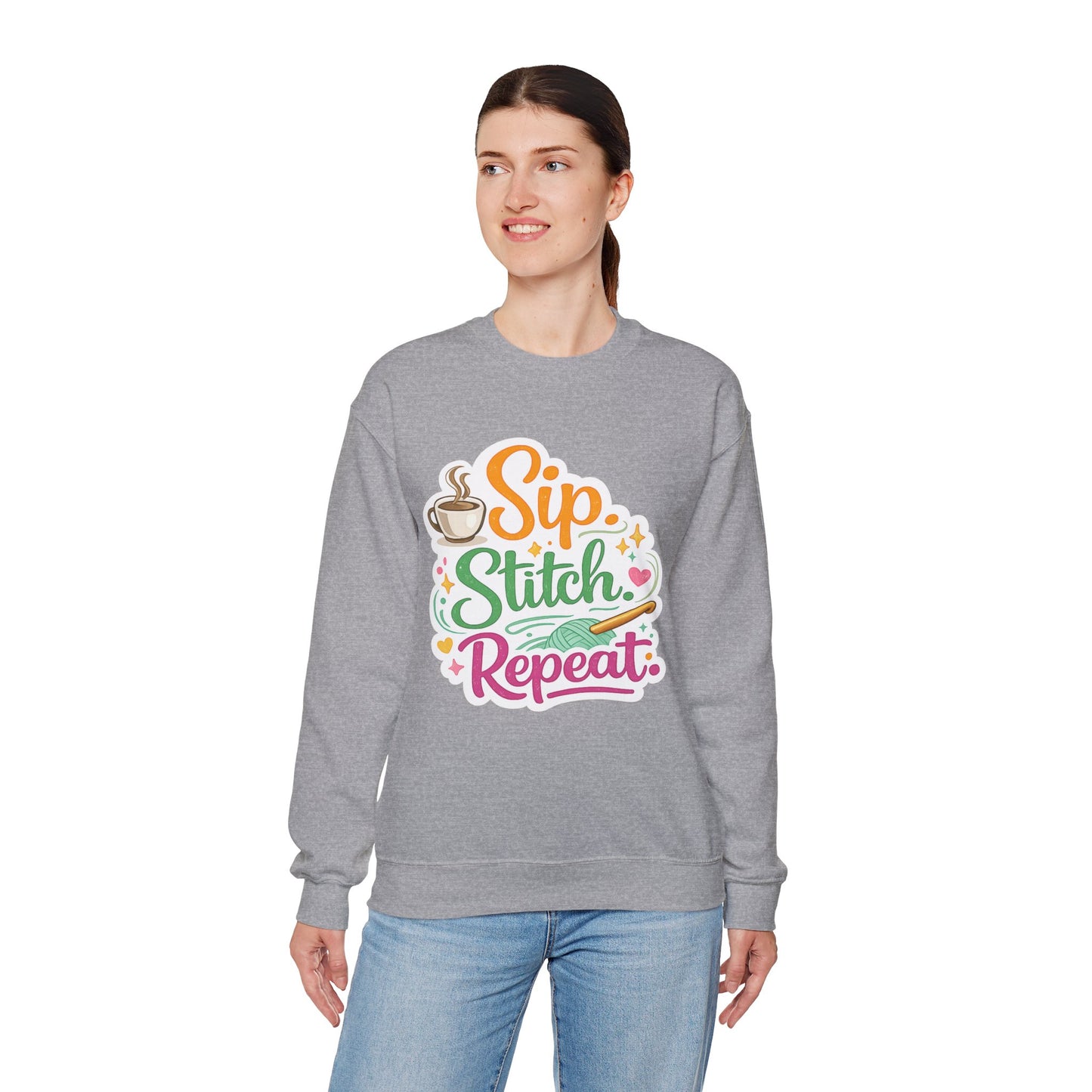 Sip. Stitch. Repeat.™ Sweatshirt — Cozy Maker Crewneck