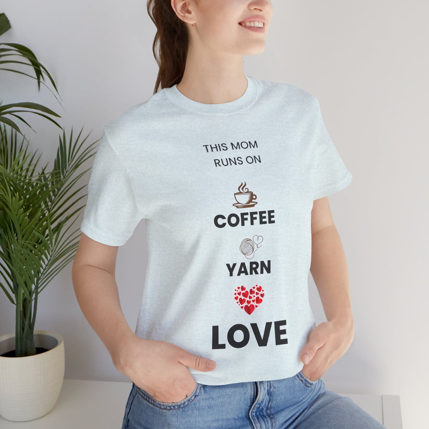 Coffee Yarn Love T-Shirt – This Mom Runs on Coffee & Yarn Tee, Crochet Lover Gift, Knitting Mom Shirt, Mother Grandma Aunt Gift Idea