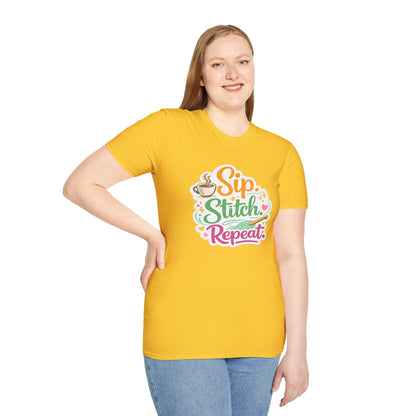 Sip. Stitch. Repeat.™ T-Shirt — Cute Crochet Knitting Crafter Tee
