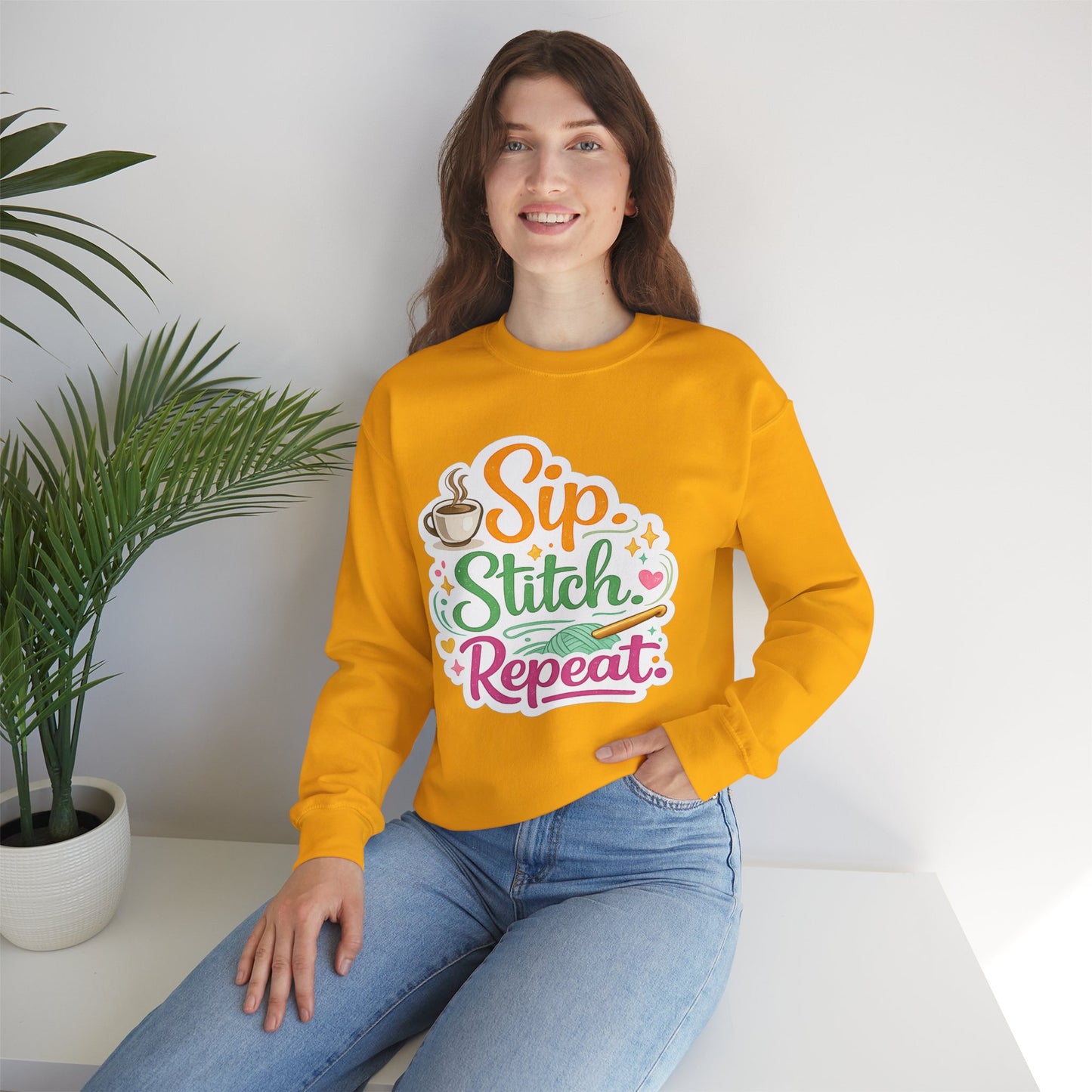 Sip. Stitch. Repeat.™ Sweatshirt — Cozy Maker Crewneck
