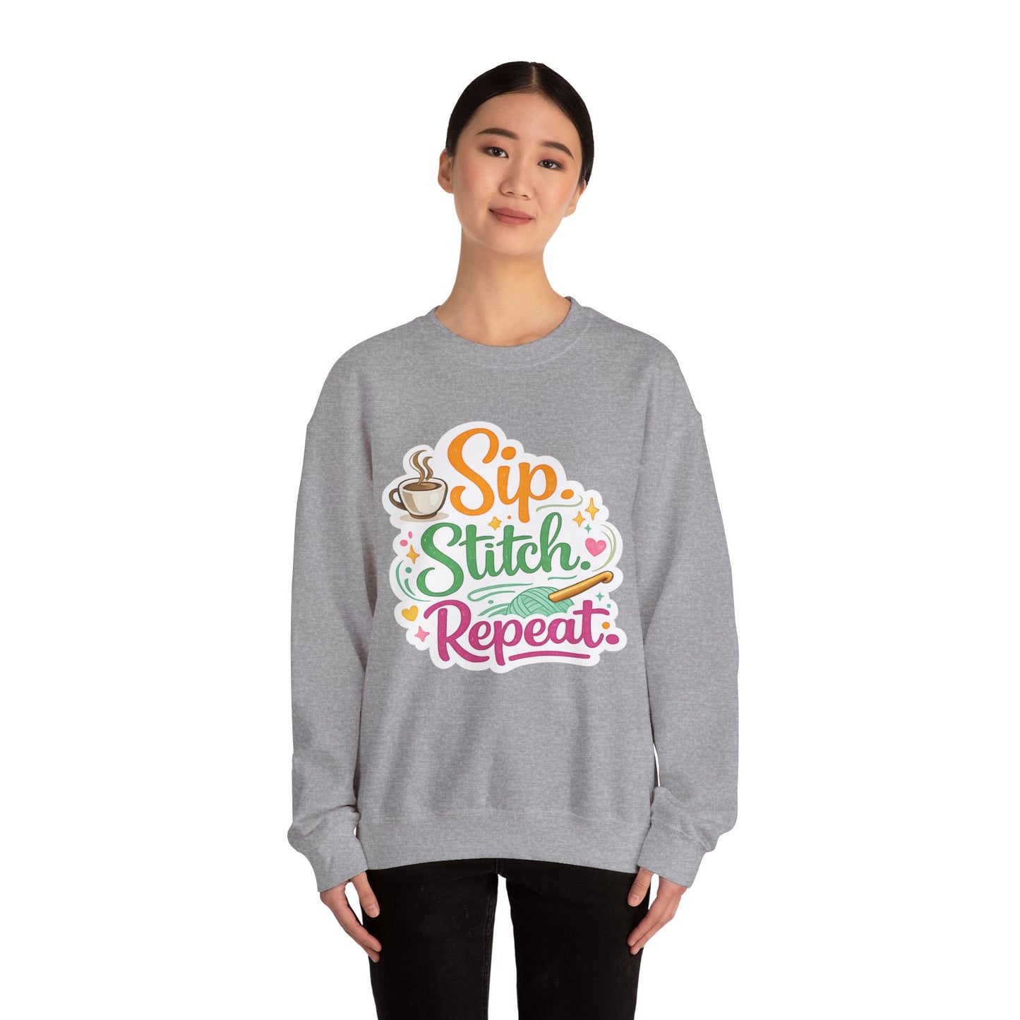 Sip. Stitch. Repeat.™ Sweatshirt — Cozy Maker Crewneck