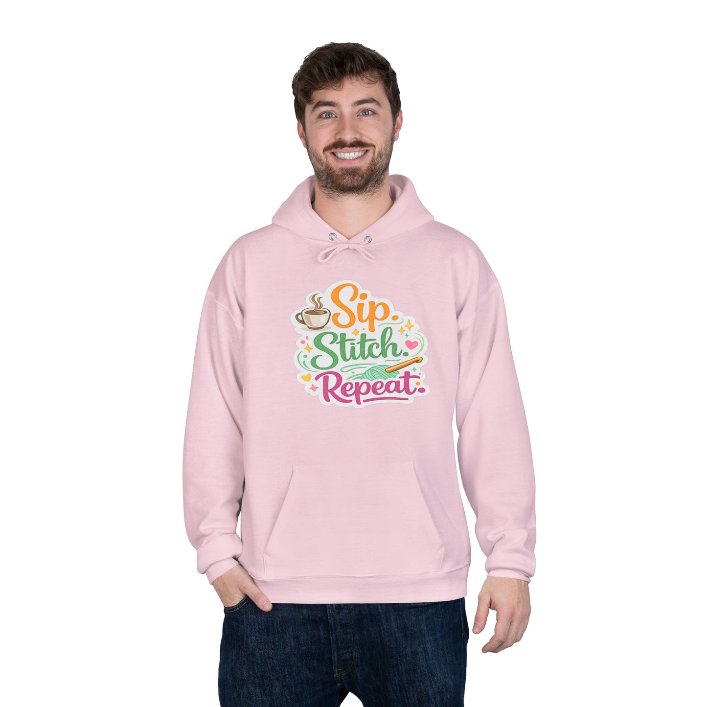 Sip. Stitch. Repeat.™ Hoodie – Cozy Crochet & Coffee Pullover for Makers | Yarn Lover Craft Hoodie