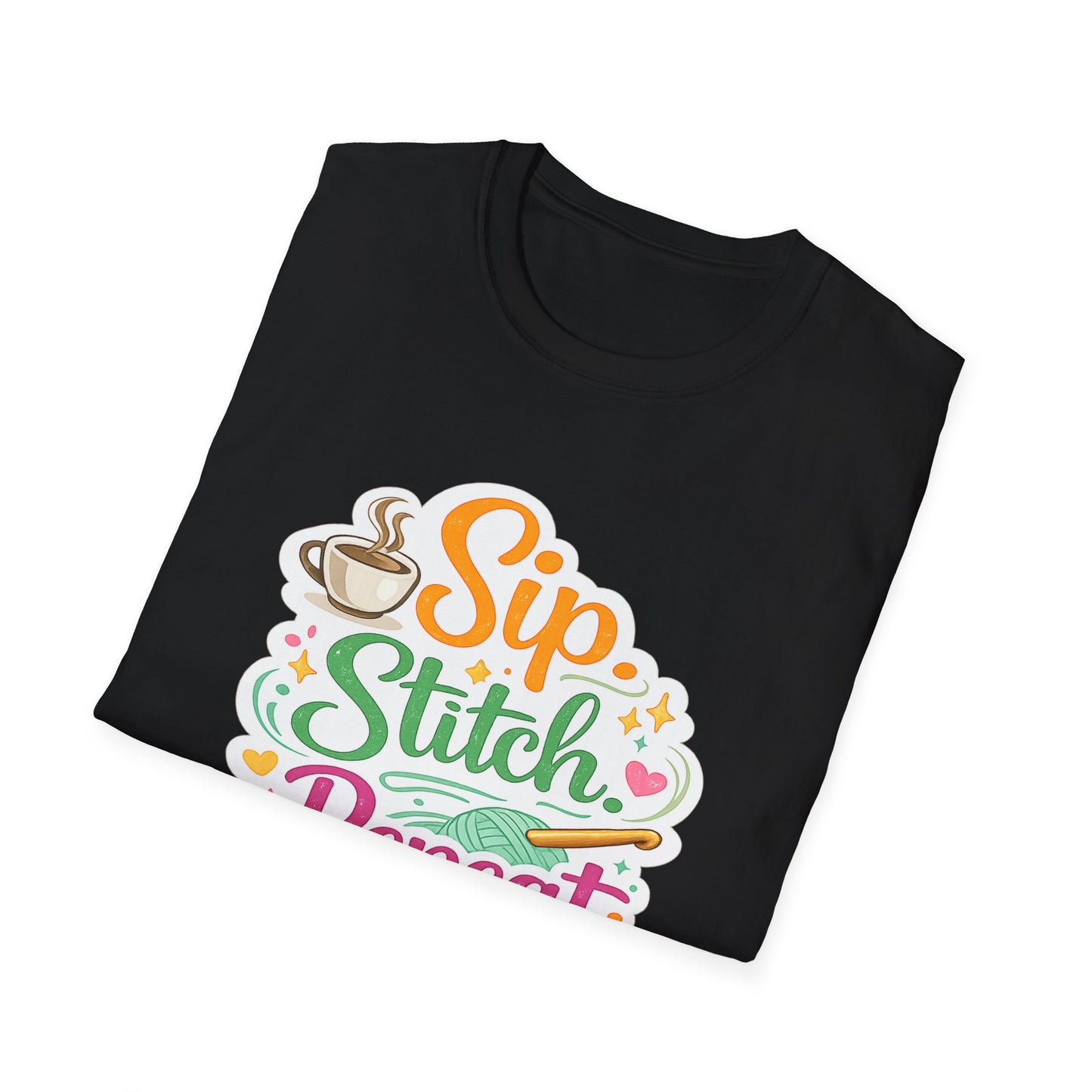 Sip. Stitch. Repeat.™ T-Shirt — Cute Crochet Knitting Crafter Tee