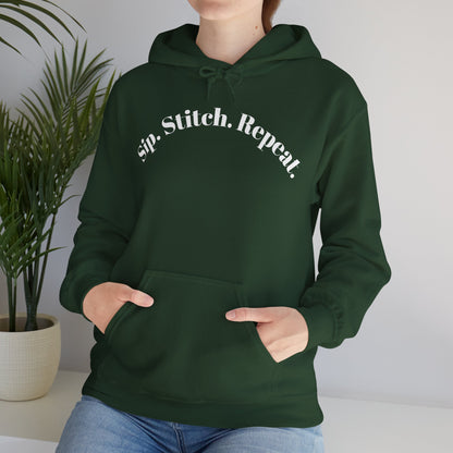 Sip. Stitch. Repeat.™ Hoodie – Cozy Crochet & Knitting Hoodie for Yarn Lovers | Crafting Pullover Sweatshirt