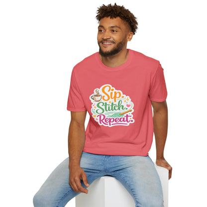 Sip. Stitch. Repeat.™ T-Shirt — Cute Crochet Knitting Crafter Tee