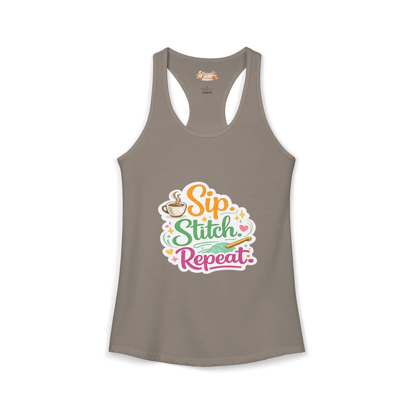 Sip. Stitch. Repeat.™ Racerback Tank – Crochet Lover Coffee Craft Tank Top | Cozy Yarn Lover Gift