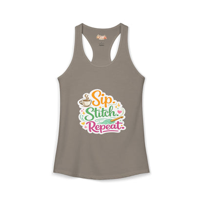 Sip. Stitch. Repeat.™ Racerback Tank – Crochet Lover Coffee Craft Tank Top | Cozy Yarn Lover Gift