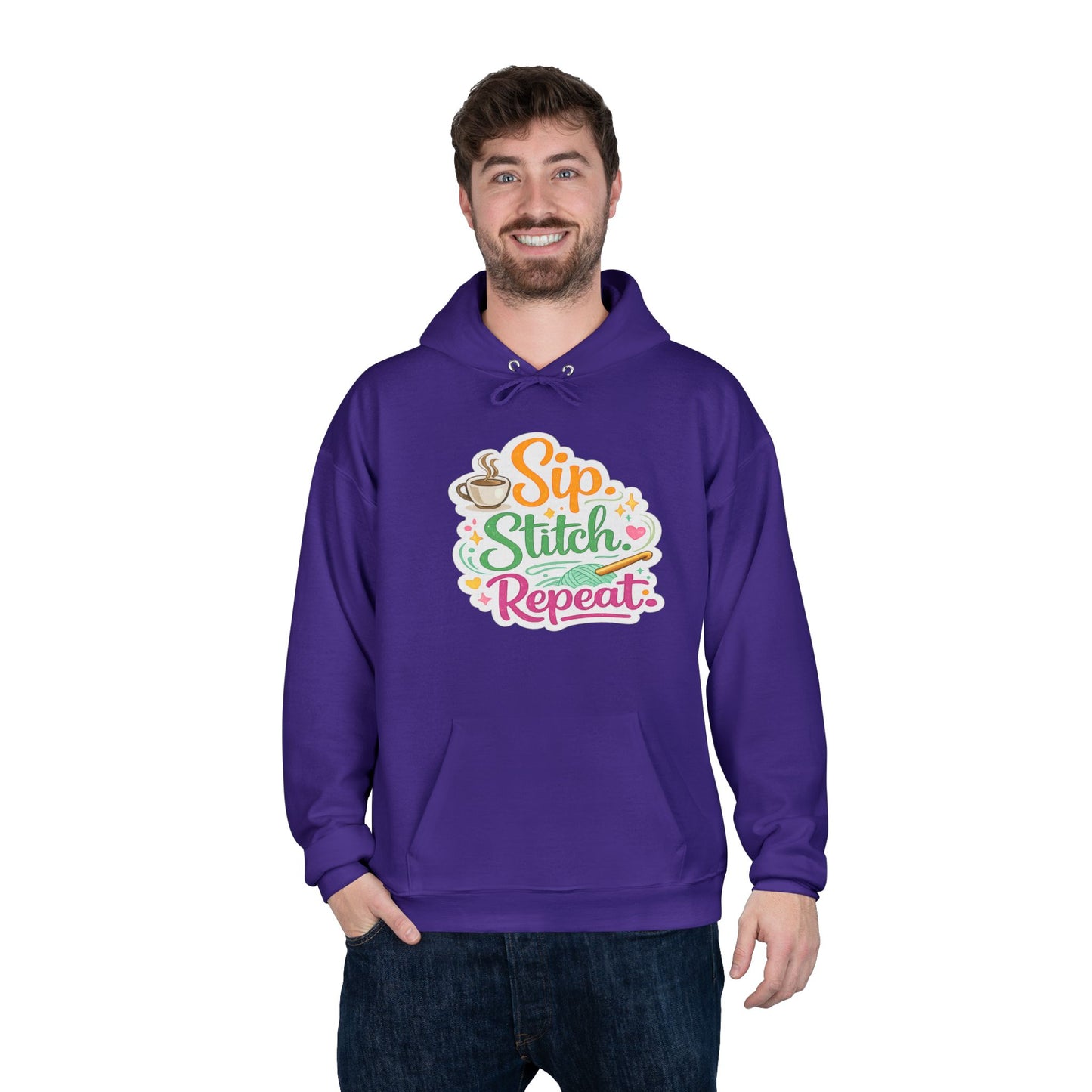 Sip. Stitch. Repeat.™ Hoodie – Cozy Crochet & Coffee Pullover for Makers | Yarn Lover Craft Hoodie