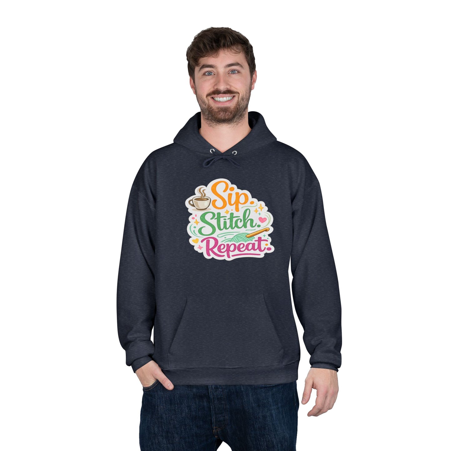 Sip. Stitch. Repeat.™ Hoodie – Cozy Crochet & Coffee Pullover for Makers | Yarn Lover Craft Hoodie