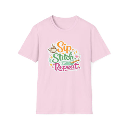 Sip. Stitch. Repeat.™ T-Shirt — Cute Crochet Knitting Crafter Tee
