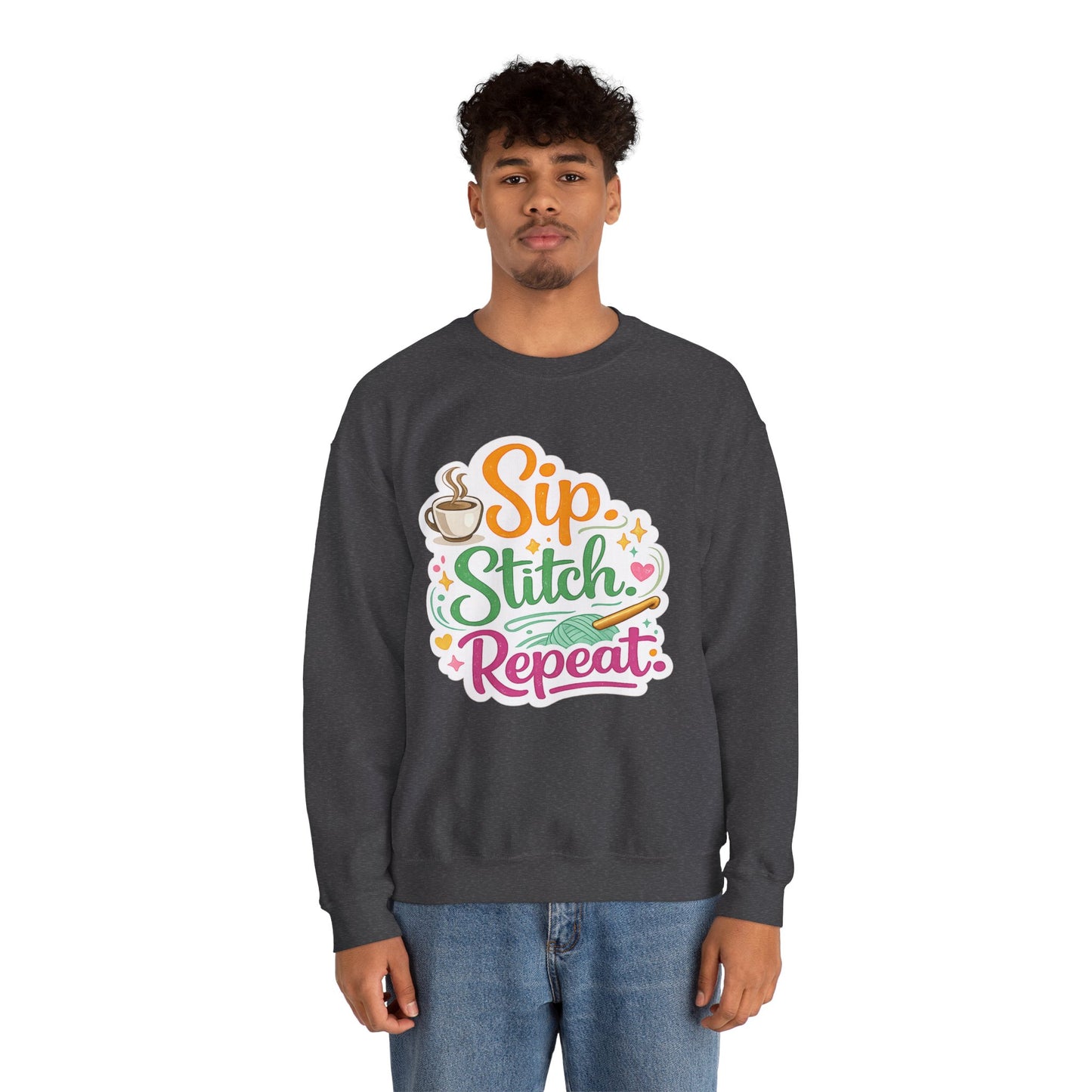 Sip. Stitch. Repeat.™ Sweatshirt — Cozy Maker Crewneck