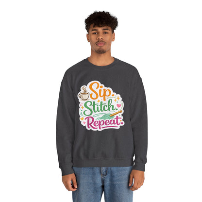Sip. Stitch. Repeat.™ Sweatshirt — Cozy Maker Crewneck