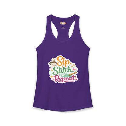Sip. Stitch. Repeat.™ Racerback Tank – Crochet Lover Coffee Craft Tank Top | Cozy Yarn Lover Gift