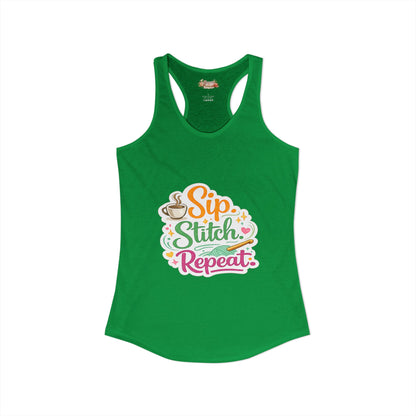 Sip. Stitch. Repeat.™ Racerback Tank – Crochet Lover Coffee Craft Tank Top | Cozy Yarn Lover Gift