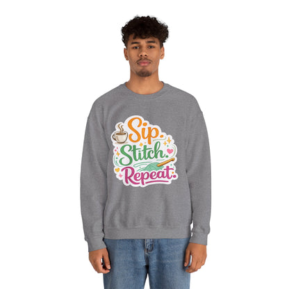 Sip. Stitch. Repeat.™ Sweatshirt — Cozy Maker Crewneck