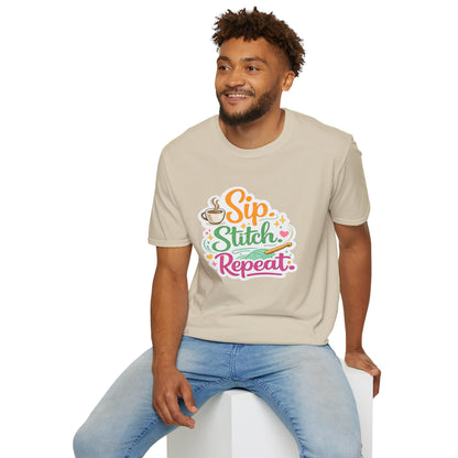Sip. Stitch. Repeat.™ T-Shirt — Cute Crochet Knitting Crafter Tee