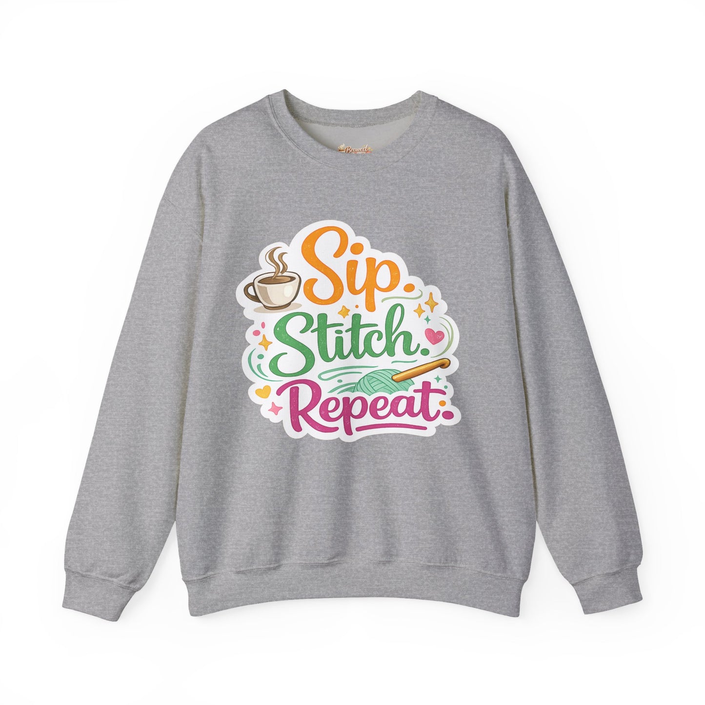 Sip. Stitch. Repeat.™ Sweatshirt — Cozy Maker Crewneck